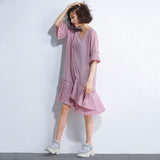 Oversized V-Neck Flare Hem Dress [Pre-Order] Color:  Pink - One Size