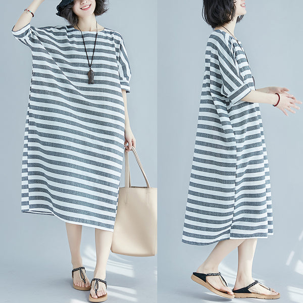 Plus-Size Stripes Dress 567818851196#3619132188133