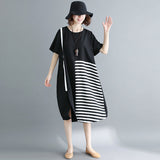 Plus-Size B&W Horizontal Stripes Dress