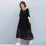 Oversize Lace Stitching Flare Hem Dress