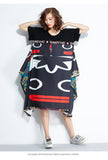 Oversize Irregular Abstract Printed Dress [Pre-Order] Color: Black/Blue - One Size