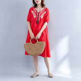 Plus-Size Floral Embroidery Dress