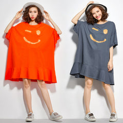 Oversize Graphic Printed Flare Hem Dress [Pre-Order] Color: Gray/Orange - One Size