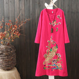 CNY Oversized Retro Embroidered Long Dress [Pre-Order] Color: White/Pink/Red/Blue - Size: M-2XL 557471925566#3621973174164 557471925566#3621973174163 557471925566#3621973174162 557471925566#3621973174161