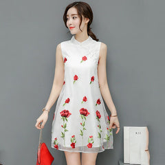 CNY Floral Printed Cheongsam Dress