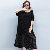 Oversize Lace Stitching Flare Hem Dress