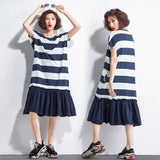 Oversize Stripe Top Pleated Hem Dress
