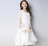 CNY Ethnic Style Embroidery Cheongsam Dress [Pre-Order] Color: White/Red/Green - Size: M-XL