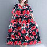 Plus-Size Loose Waist Floral Print Dress