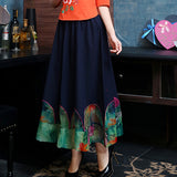 CNY Retro Print Elastic Waist Long Skirts [Pre-Order] Color: Black/Red/Blue - One Size 565767452280#3755824247725
