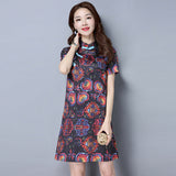 CNY Retro Style Printed Cheongsam Dress