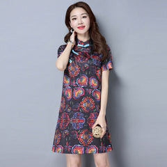 CNY Retro Style Printed Cheongsam Dress