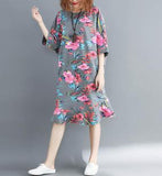 Plus-Size Floral Printed Ruffle Hem Dress