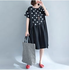 Oversize Dotted A-Line Flare Hem Dress [Pre-Order] Color:  Black - One Size