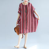 Plus-Size Vertical Stripes Dress 567136473649#3777750507660