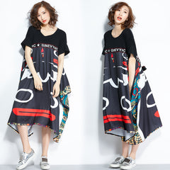 Oversize Irregular Abstract Printed Dress [Pre-Order] Color: Black/Blue - One Size 568259595012#3795136375016
