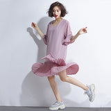 Oversized V-Neck Flare Hem Dress [Pre-Order] Color:  Pink - One Size