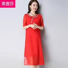 CNY Ethnic Style Chiffon Cheongsam Dress [Pre-Order] Color: White/Red - Size: M-XL 566113128519#3593734904206 566113128519#3593734904207 566113128519#3593734904205