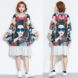 Oversize Graphic Printed Flare Hem Dress
