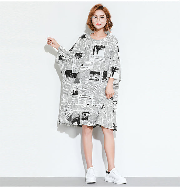 Oversize Abstract Printed Dress [Pre-Order] Color: White - One Size