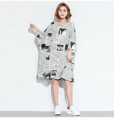 Oversize Abstract Printed Dress [Pre-Order] Color: White - One Size