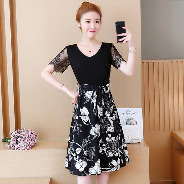 Plus-Size Front Tie Floral Chiffon Dress 571706932484#3714128085768 571706932484#3714128085763 571706932484#3714128085765 571706932484#3714128085764 571706932484#3714128085767 571706932484#3714128085766