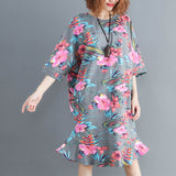 Plus-Size Floral Printed Ruffle Hem Dress