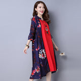 CNY Retro Style Floral Printed Dual Layer Dress