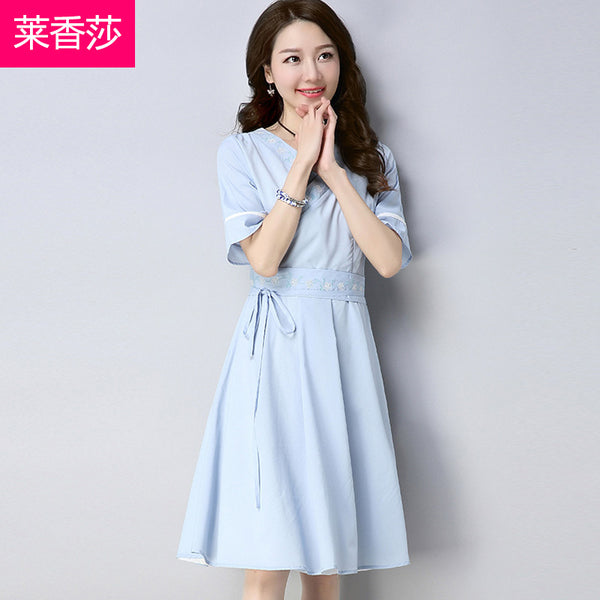 CNY Ethnic Style Embroidery Dress [Pre-Order] Color: Blue - Size: S-XL 566464778613#3597509421786 566464778613#3597509421787 566464778613#3597509421788 566464778613#3597509421789