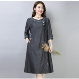CNY Ethnic Style Embroidery Cheongsam Dress [Pre-Order] Color: Blue/Gray - Size: M-2XL