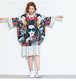 Oversize Graphic Printed Flare Hem Dress [Pre-Order] Color:  Dark Blue - One Size