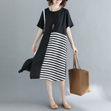 Plus-Size B&W Horizontal Stripes Dress