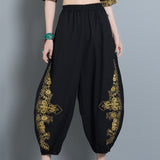 CNY Retro Embroidery Elastic Waist Pants