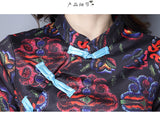 CNY Retro Style Printed Cheongsam Dress