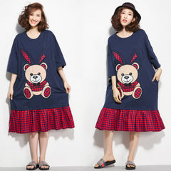 Oversize Graphic Printed Flare Hem Dress [Pre-Order] Color:  Dark Blue - One Size