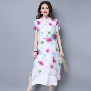 CNY Retro Style Double Layer Chiffon Dress