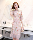 CNY Ethnic Style Pleated Hem Cheongsam Dress [Pre-Order] Color: Pink - Size: S-L