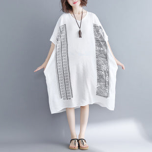 Plus-Size Geometric Print V-Neck Dress