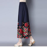 CNY Retro Print Elastic Waist Long Skirts