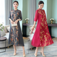 CNY Floral Embroidery Cheongsam Dress