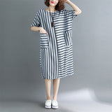 Plus-Size Loose Waist Stripes Dress