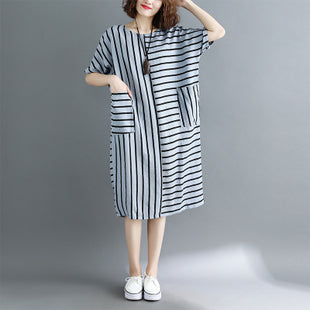 Plus-Size Loose Waist Stripes Dress