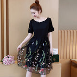 Plus-Size Floral Pleated Mesh Dress