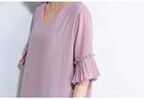 Oversized V-Neck Flare Hem Dress [Pre-Order] Color:  Pink - One Size