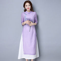CNY Retro Style Embroidered Cheongsam Dress