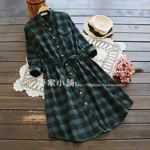 Buttoned Down Plaid Shirt Dress 537156220196#3210242531587