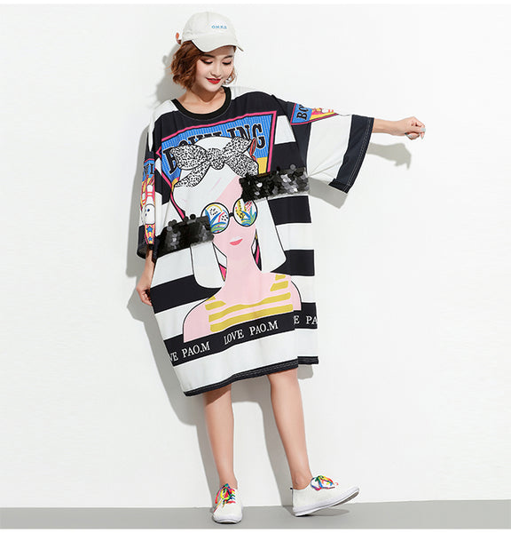 Oversize Graphic Printed Top Dress [Pre-Order] Color: Black - One Size