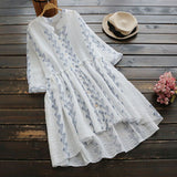 Embroidery Flare Ruffle Hem Dress