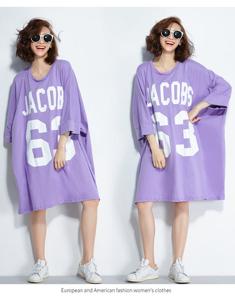 Oversize Graphic Printed Top Dress [Pre-Order] Color:  Purple/Black - One Size 568043881099#3626606788151