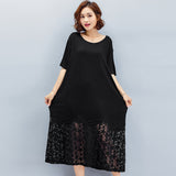Oversize Lace Stitching Flare Hem Dress